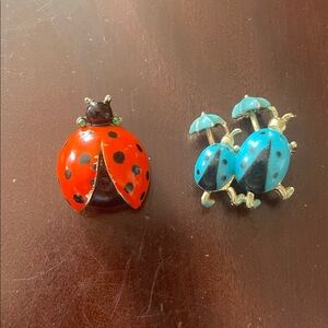 Turquoise Enamel two Ladybugs Brooch Pin -